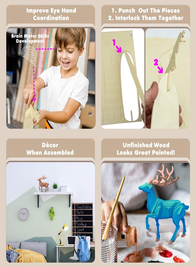 Puzzled 3D Puzzle Deer Wood Craft Construction Model Kit, Fun, Unique & Educational DIY Wooden Toy Assemble Model Unfinished Crafting Hobby Puzzle to Build & Paint for Decoration 38 Pieces Pack - Image 3